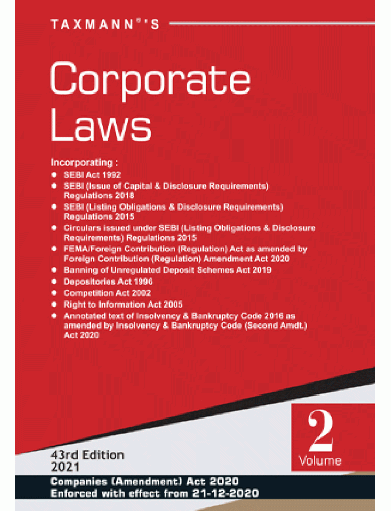 Corporate Laws (Set of 2 volumes) By Taxmann 42nd Edition October 2020
